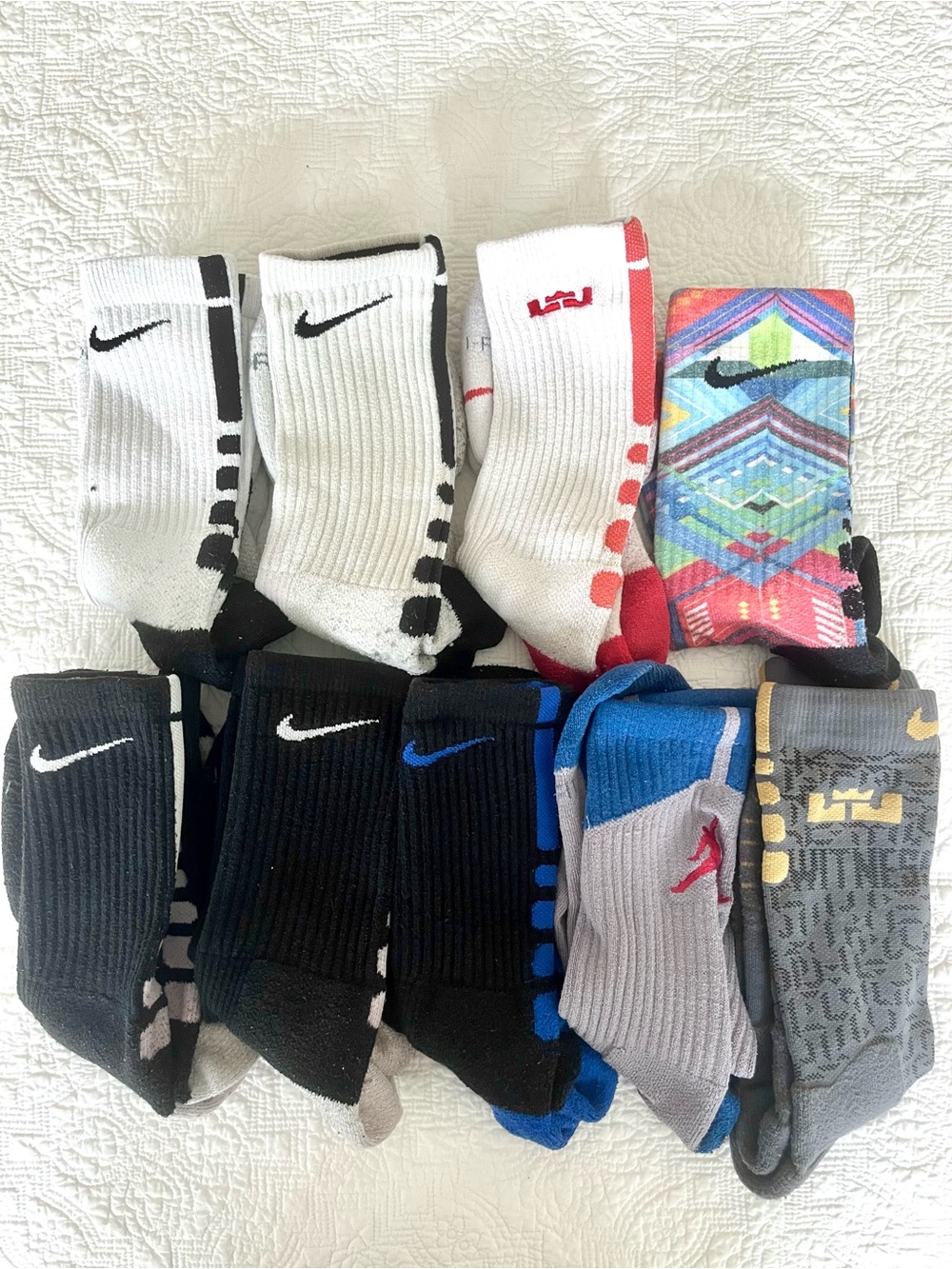 Nike Elite Sock Bundle - 9 Dri-Fit Basketball Crew Socks Men's L